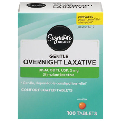 Signature Care Gentle Overnight Laxative Bisacodyl 5mg Tablet - 100 Count