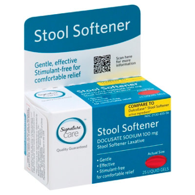  Signature Care Stool Softener Laxative Docusate Sodium 100mg Liquid Gel - 25 Count 