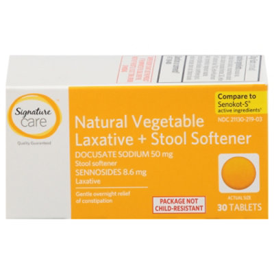 Signature Select/Care Laxative + Stool Softener Natural Vegetable Docusate Sodium 50mg Tablet - 30 Count - Image 1
