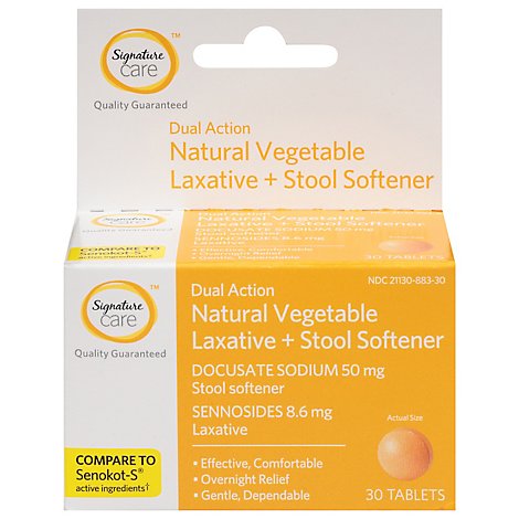 Signature Care Laxative + Stool Softener Natural Vegetable Docusate Sodium 50mg Tablet - 30 Count