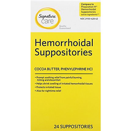 Signature Care Hemorrhoidal Suppositories Cocoa Butter Phenylephrine HCI - 24 Count - Image 2