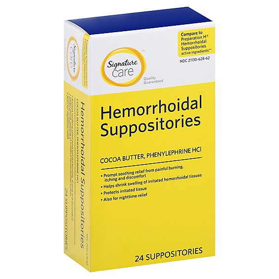Signature Care Hemorrhoidal Suppositories Cocoa Butter Phenylephrine HCI - 24 Count