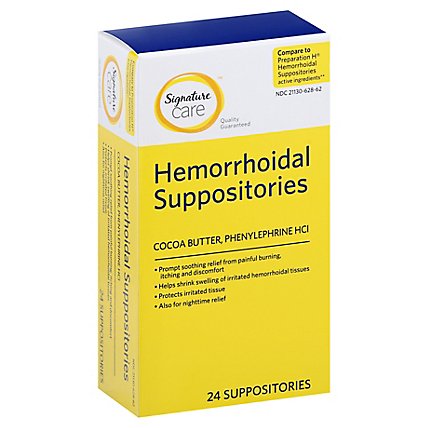 Signature Care Hemorrhoidal Suppositories Cocoa Butter Phenylephrine HCI - 24 Count - Image 1