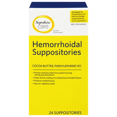 Signature Care Hemorrhoidal Suppositories Cocoa Butter Phenylephrine HCI - 24 Count