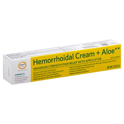 Signature Care Hemorrhoidal Cream + Aloe Maximum Pain Relief With Applicator - 2 Oz