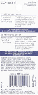 COVERGIRL Continuous Color Lipstick Sugar Almond 010 - 0.13 Oz - Image 3