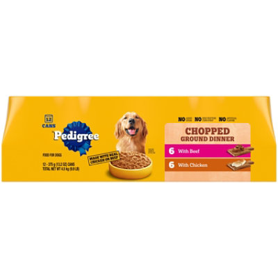 Pedigree Chopped Ground Dinner Beef/Chicken Adult Soft Wet Dog Food Cans Variety Pack - 12-13.2 Oz - Image 1