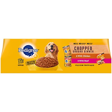 Pedigree Chopped Ground Dinner Adult Beef And Chicken Wet Dog Food Variety Pack 12-13.2 Oz - Image 1