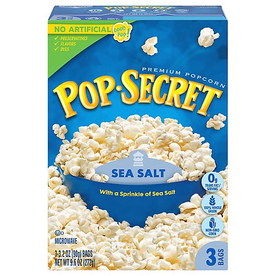 Pop Secret Microwave Popcorn Premium Sea Salt Pop-and-Serve Bags - 3-3.2 Oz