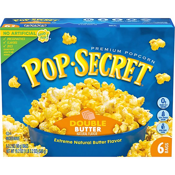 Pop Secret Double Butter Microwave Popcorn 6 Count - 3.2 Oz