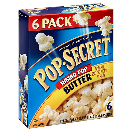 Pop Secret Microwave Popcorn Premium Jumbo Pop Butter Pop-and-Serve Bags - 6-3.2 Oz