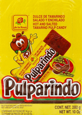 De La Rosa Candy Pulparindo Tamarind Pulp Hot and Salted Box 20 Count - 10 Oz - Image 2