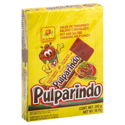 De La Rosa Candy Pulparindo Tamarind Pulp Hot and Salted Box 20 Count - 10 Oz