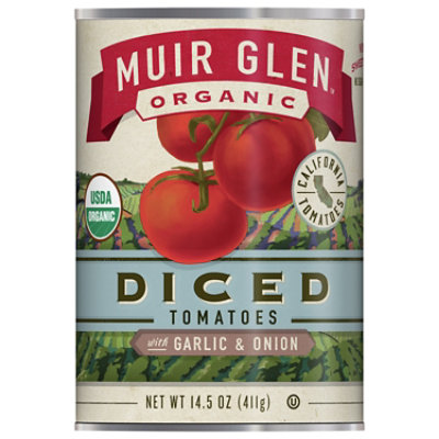 Muir Glen Tomatoes Organic Diced With Garlic & Onion - 14.5 Oz