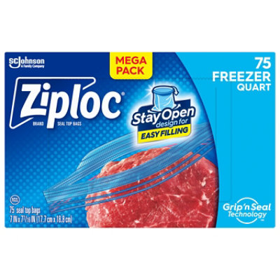 Ziploc® Brand Freezer Bags with New Stay Open Design, Quart, 75