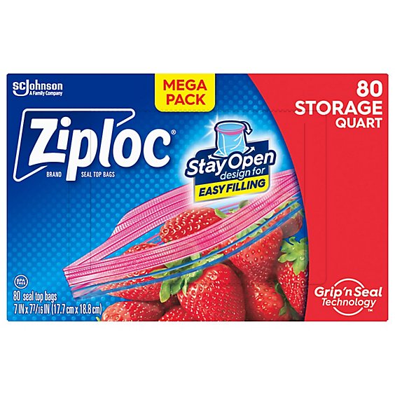 Ziploc Storage Bags With New Stay Open Design Patented Stand Up Bottom Bags  Quart - 80 Count - Safeway