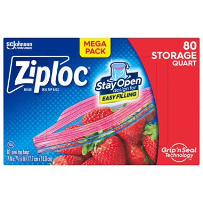 Ziploc Storage Bags With New Stay Open Design Patented Stand Up Bottom Bags Quart - 80 Count - Image 1