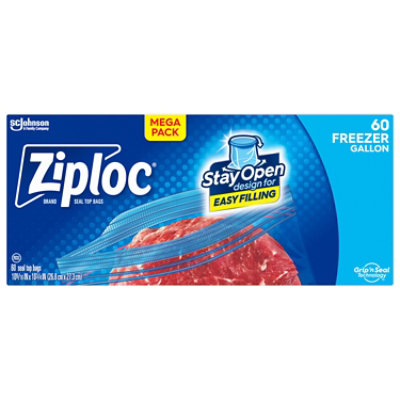 Ziploc Freezer Bags With New Stay Open Design Patented Stand Up Bottom Bag Gallon - 60 Count - Image 1