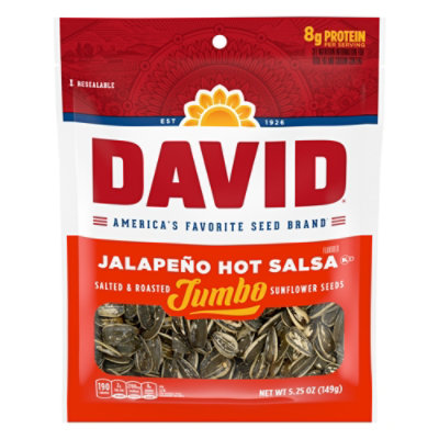 DAVID Sunflower Seeds Jumbo Roasted & Salted Jalapeno Hot Salsa Flavor - 5.25 Oz