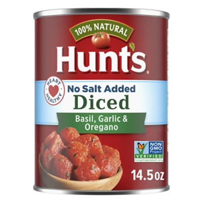 Hunts Tomatoes Diced No Salt Added Basil Garlic & Oregano - 14.5 Oz