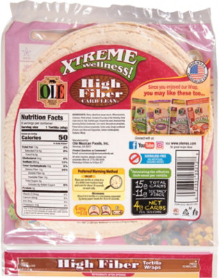 Ole Xtreme Wellness! Tortilla Wraps Flour High Fiber Low Carb Bag 8 ...