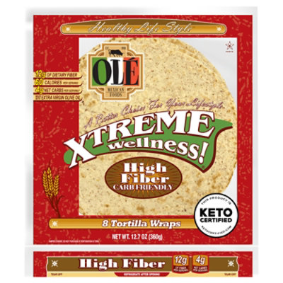Ole Xtreme Wellness! Tortilla Wraps Flour High Fiber Low Carb Bag 8 Count - 12.7 Oz - Image 2