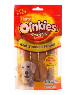 Hartz Oinkies Dogs Chews Pig Skin Twists Smoked Original 4 Count - 4.9 Oz