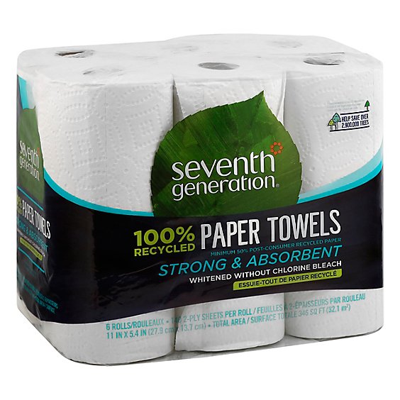 Seventh Generation Paper Towel 2-Ply 100% Recycled Paper White Without Chlorine Bleach - 6 Roll