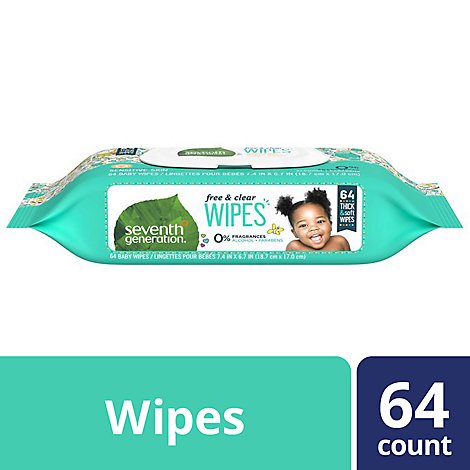 Seventh Generation Baby Wipes Thick & Strong Free & Clear Flip Top Dispenser - 64 Count