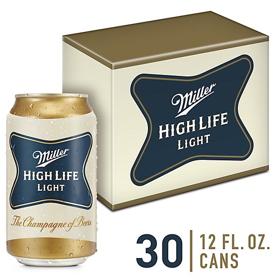 Miller High Life Light Beer American Style Light Lager 4.1% ABV Cans - 30-12 Fl. Oz.