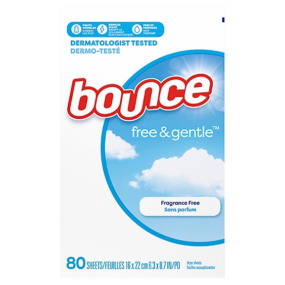 Bounce Fabric Softener Dryer Sheets Free & Gentle - 80 Count