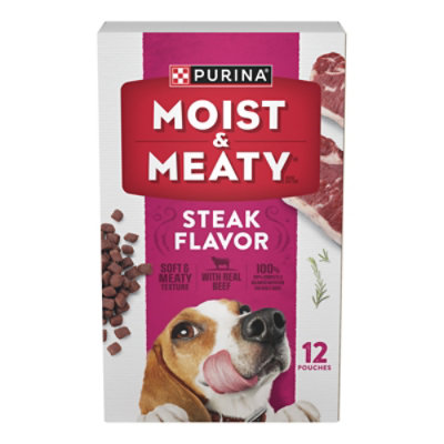 Purina Moist & Meaty Steak Dog Food Dry Pouches Box 12 Count - 72 Oz
