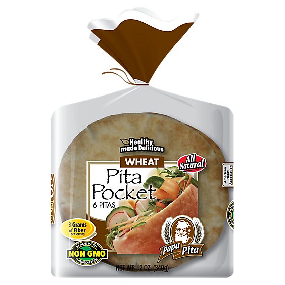 Papa Pita Pocket Bread Wheat  12 Oz - 12 Oz