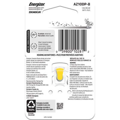 Energizer Yellow Tab Size 10 Hearing Aid Batteries - 8 Count - Image 3