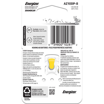 Energizer Yellow Tab Size 10 Hearing Aid Batteries - 8 Count - Image 4