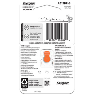 Energizer Orange Tab Size 13 Hearing Aid Batteries - 8 Count - Image 4