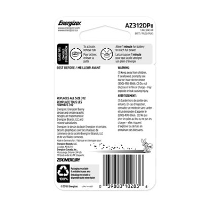 Energizer Brown Tab Size 312 Hearing Aid Batteries - 8 Count - Image 5