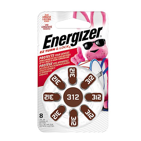 Energizer Brown Tab Size 312 Hearing Aid Batteries - 8 Count