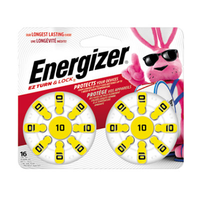 Energizer Yellow Tab Size 10 Hearing Aid Batteries - 16 Count