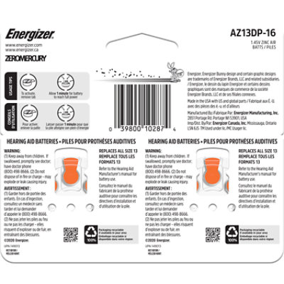 Energizer Orange Tab Size 13 Hearing Aid Batteries - 16 Count - Image 5