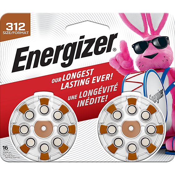 Energizer Brown Tab Size 312 Hearing Aid Batteries - 16 Count