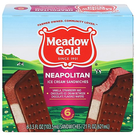 Meadow Gold Frozen Treats Sandwich Neapolitan Ice Cream - 6-3.5 Fl. Oz.
