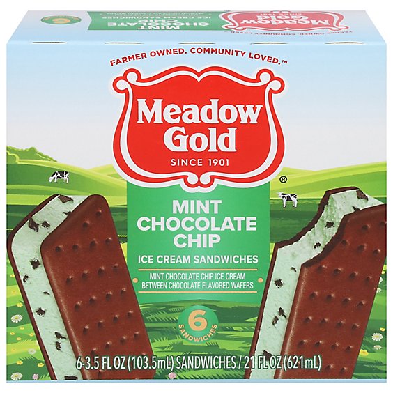 Meadow Gold Frozen Treat Mint Chocolate Chip Ice Cream Sandwiches - 6-3.5 Fl. Oz.