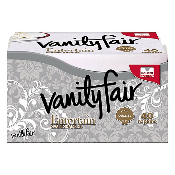 Vanity Fair Entertain Napkins Classic White With Holder - 40 Count