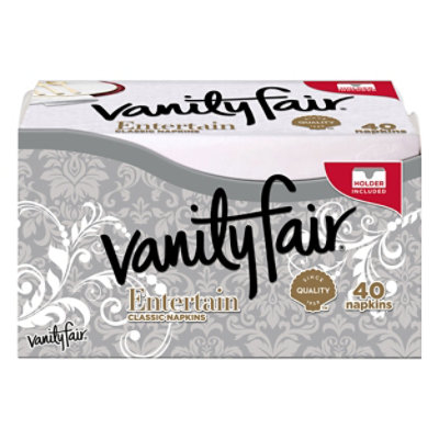 Vanity Fair Entertain Napkins Classic White With Holder - 40 Count