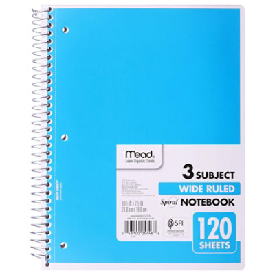 Wirebound 3 Subject Notebook 1 Ea - 1 Each