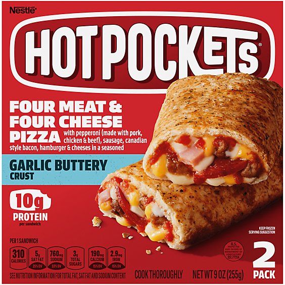 Hot Pockets Garlic Buttery Crust Four Meat & Four Cheese Pizza Sandwiches Frozen Snack - 2-4.5 Oz