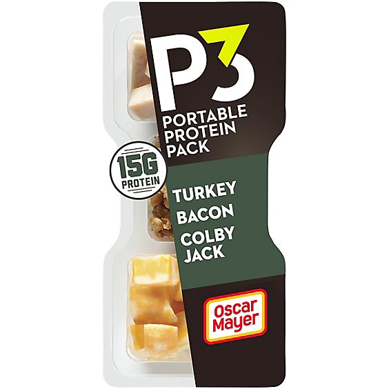P3 Portable Protein Snack Pack with Turkey Bacon & Colby Jack Cheese Tray - 2.1 Oz
