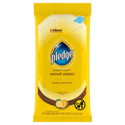 Pledge Lemon Enhancing Wipes - Dust Clean Shine Wood Stainless Steel and More (1 Pack) 24 ct