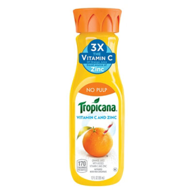 Tropicana No Pulp Pure Premium Orange Juice 14 fl. oz. - 12/Case